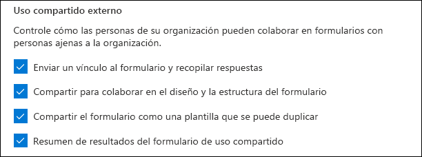 Configuración de administración de Microsoft Forms para el uso compartido externo