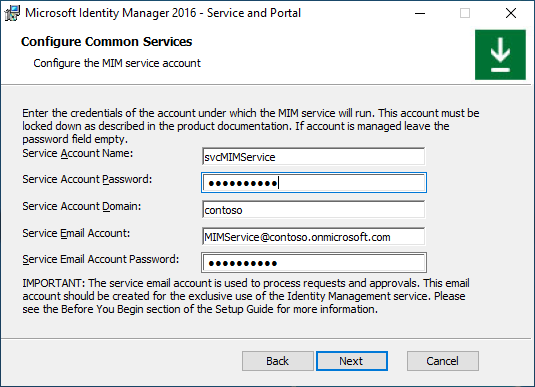 Configuración de la imagen de la cuenta de servicio de MIM: opción B