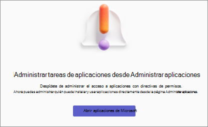 Captura de pantalla que muestra el cambio de la directiva de permisos para las organizaciones que usan la administración centrada en aplicaciones.