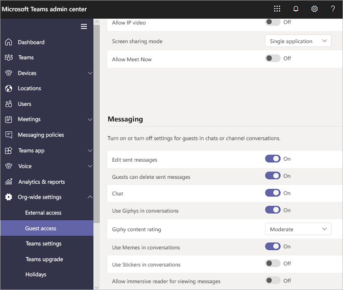 Configuración de permisos de invitado en Teams.