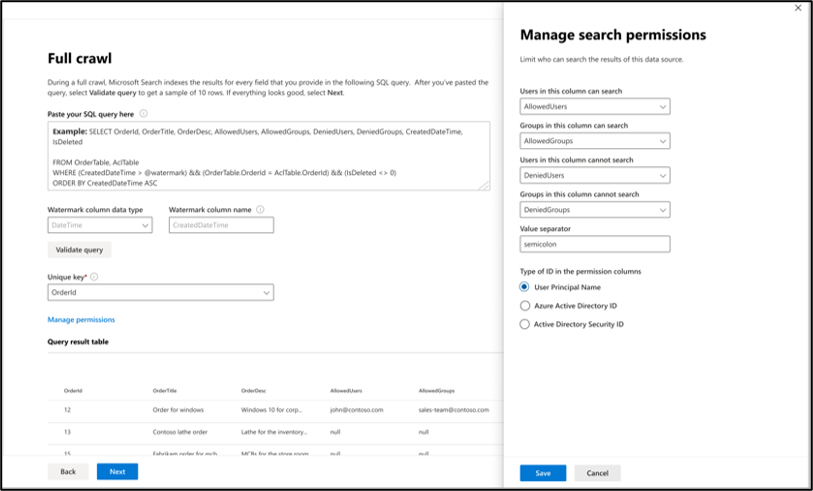 Configuración de permisos de búsqueda para configurar listas de control de acceso.