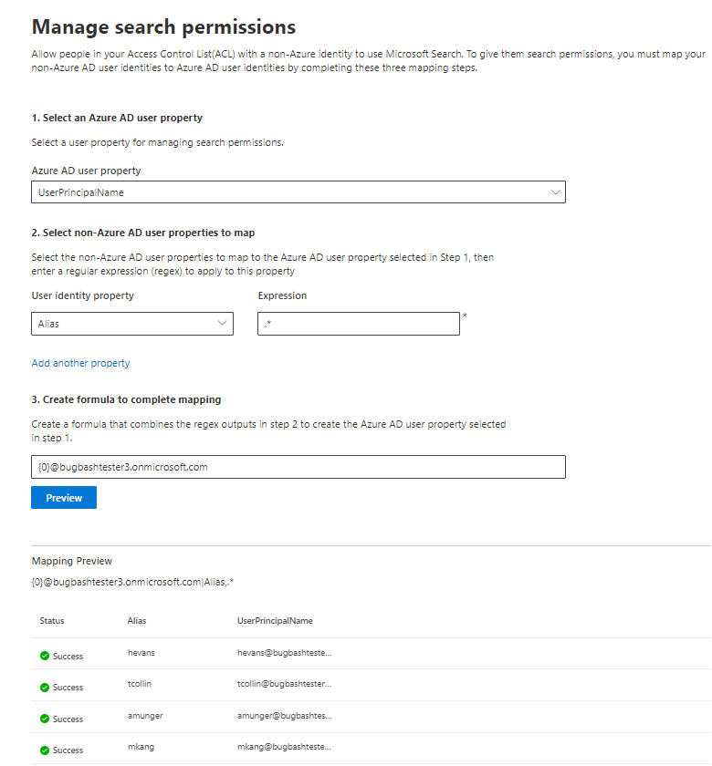 Instantánea de ejemplo de cómo rellenar la página de asignación que no es de Azure AD.