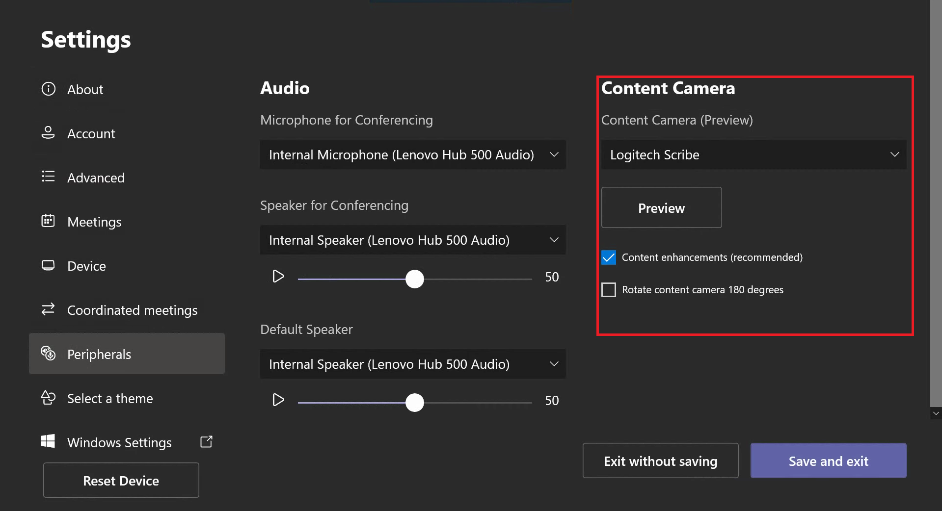 Configuración de la cámara de contenido.