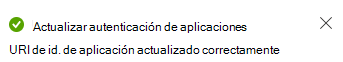 Captura de pantalla que muestra el mensaje actualizado del URI del identificador de aplicación.