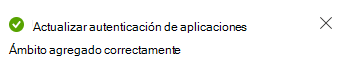 Captura de pantalla que muestra el mensaje De ámbito agregado.