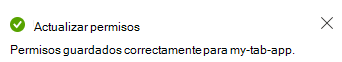 En la captura de pantalla se muestra el mensaje que aparece para los permisos actualizados.