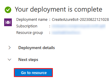 Captura de pantalla que muestra la opción Ir al recurso en Azure Portal.