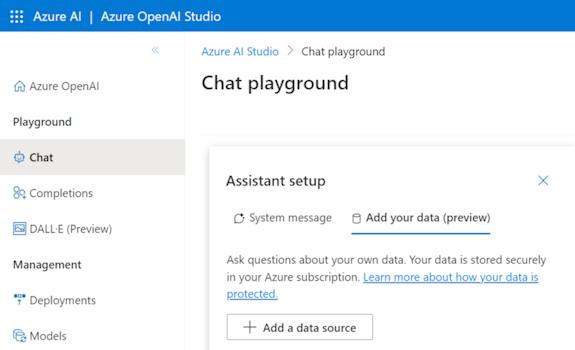 Captura de pantalla que muestra asistente configuración en Azure OpenAI Studio.