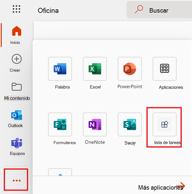 Captura de pantalla que muestra la opción Aplicaciones en la barra lateral de microsoft365.com para ver la aplicación de pestaña instalada.