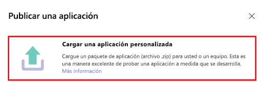 Captura de pantalla que muestra la opción para cargar una aplicación en Teams.