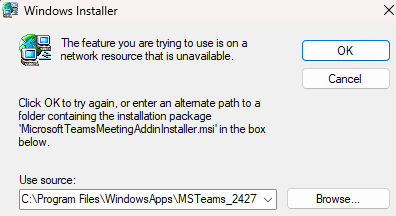 Captura de pantalla de una ventana emergente de Windows Installer que indica que se produce un error en la desinstalación.