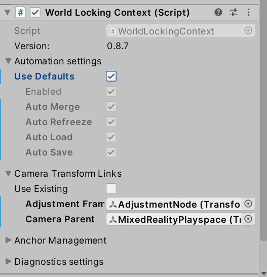 Configuración del inspector para la persistencia