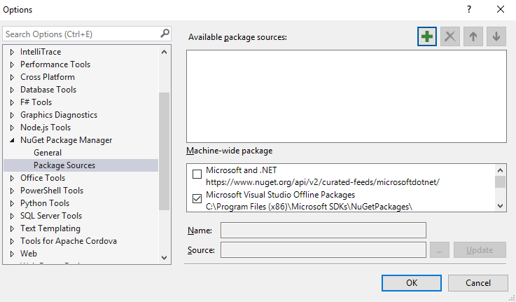 Configuración de NuGet sin ningún origen