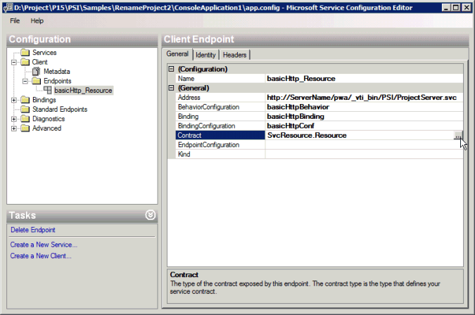 Uso de la configuración del servicio WCF Editor