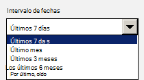 Captura de pantalla del menú desplegable que muestra las opciones para seleccionar un intervalo de fechas.