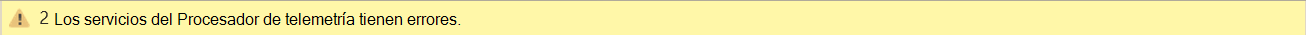 Captura de pantalla de un mensaje de error que indica que dos servicios de procesador de telemetría tienen errores.
