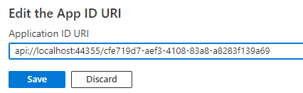 Edite el panel URI del identificador de aplicación con el puerto localhost establecido en 44355.