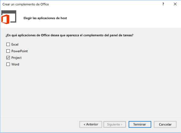 Elija Proyecto como la única aplicación host.