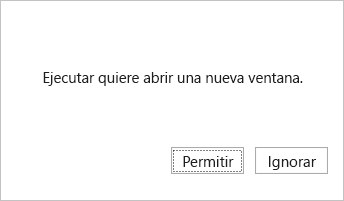 Símbolo del sistema con una breve descripción y botones Permitir e Ignorar que un complemento puede generar para evitar bloqueos emergentes en el explorador.