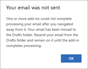 Cuadro de diálogo que se muestra al usuario en Outlook en la Web o nueva Outlook en Windows cuando se aleja de un mensaje después de seleccionar Enviar.