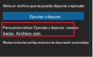 Vínculo situado en la opción Ejecutar y depurar para crear un archivo launch.json en Visual Studio Code.