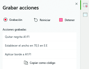 Una lista de acciones grabadas por la grabadora de acciones.