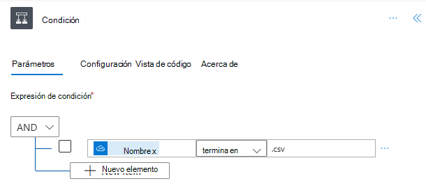 Control Condition completado en el panel de tareas de acción.