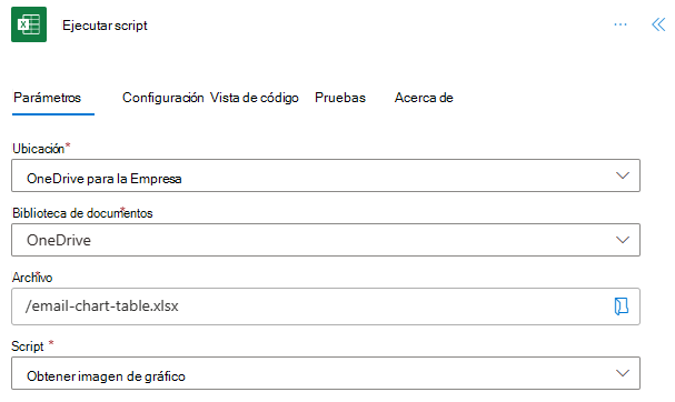 Conector de Excel Online (Empresa) completado en Power Automate.