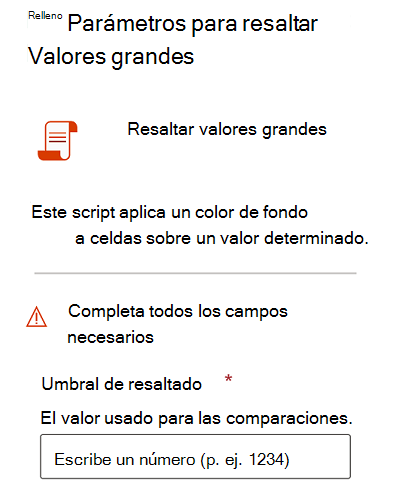 Cuadro de diálogo que se muestra a los usuarios cuando se ejecuta un script con parámetros.