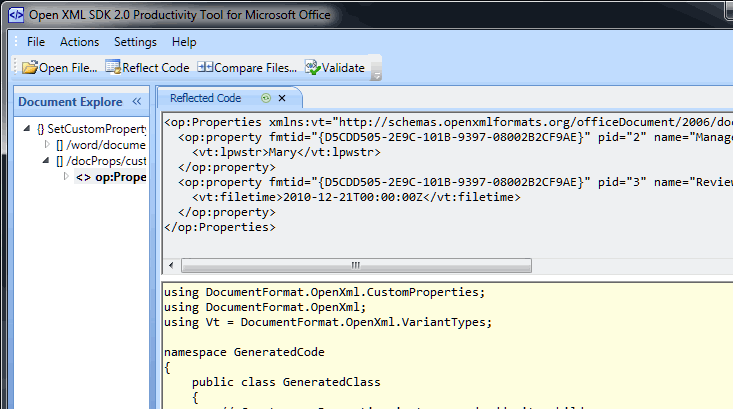 Herramienta de productividad del SDK de Open XML