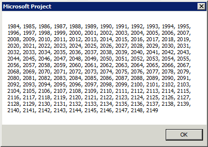 Años disponibles para planeación de proyecto