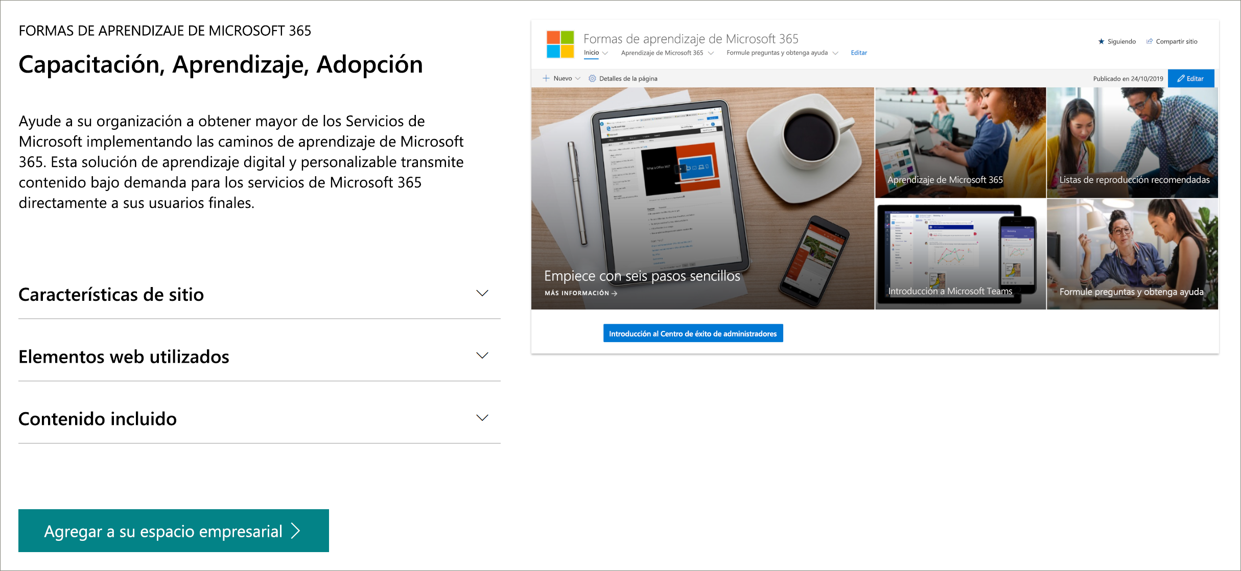 Página de aprovisionamiento de libros de apariencia de SharePoint