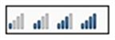 4 sets of 4 vertical bars. Each bar in set is taller than the previous, angling upwards from left to right. First set has first bar filled in, and the rest are grey. Second set has first 2 bars filled in, and the rest are grey. Third set has first 3 bars filled in, and the last is gray. Fourth set has all 4 bars filled in.