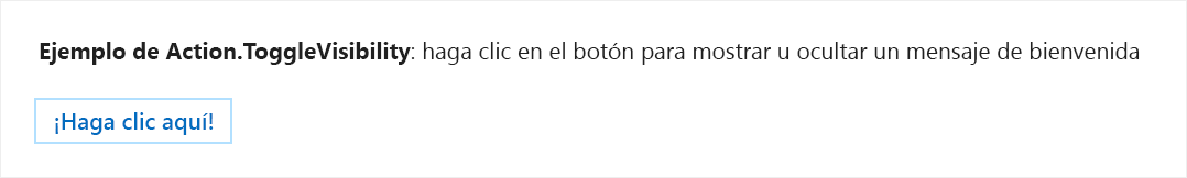 Una captura de pantalla de la tarjeta de ejemplo de Action.ToggleVisibility en un modo contraído.