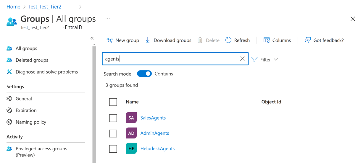 Obtención del identificador de objeto de la interfaz de Azure Portal.