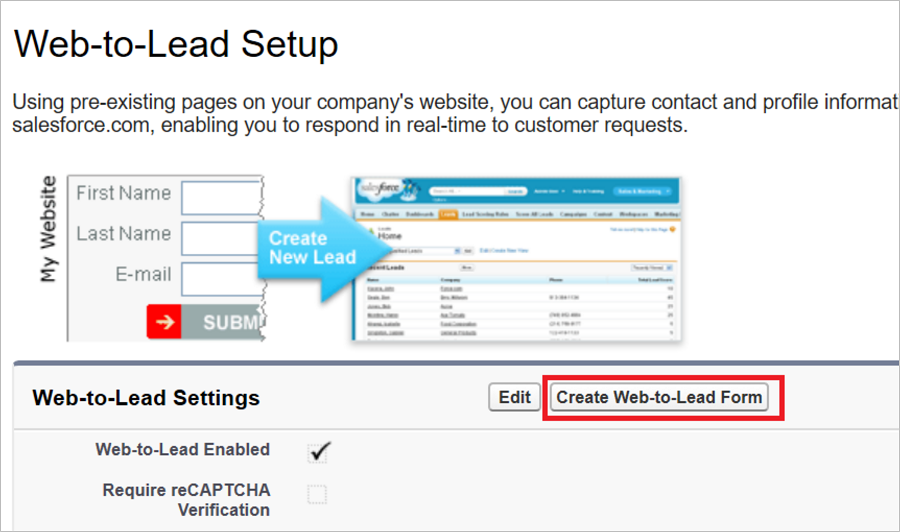 Web-to-Lead Setup (Configuración de web para clientes potenciales) en Salesforce