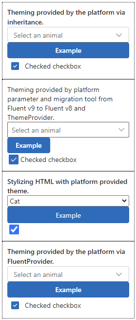 Tema azul del componente API de temática moderna