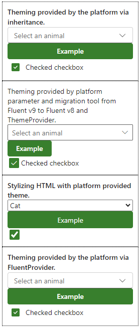 Tema verde del componente API de temática moderna