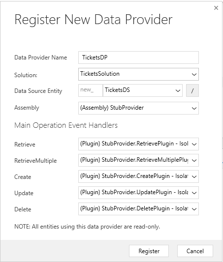 Registrar proveedor de datos.