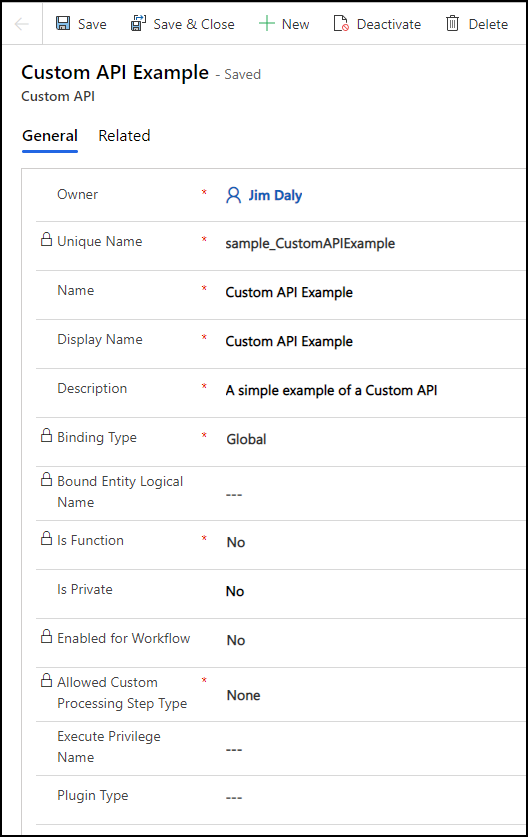 Formulario de API personalizada guardado.