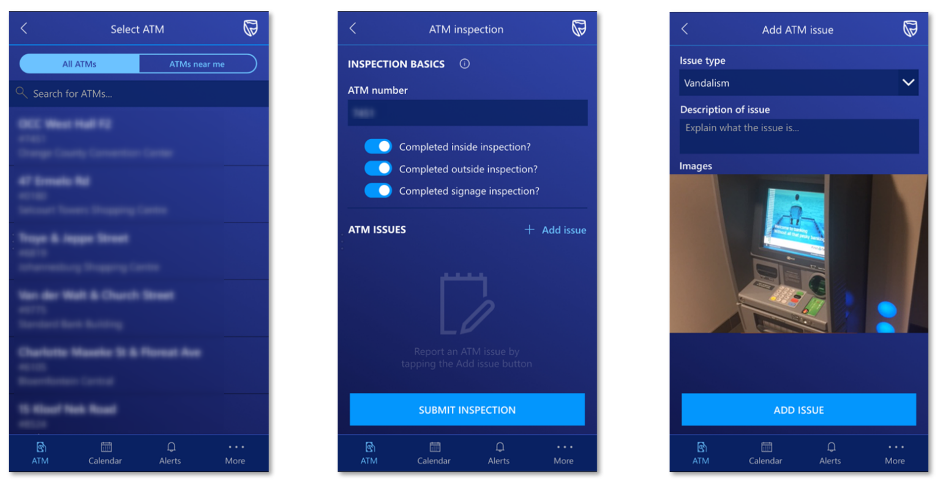 Aplicación de inspección de cajeros automáticos de Standard Bank.