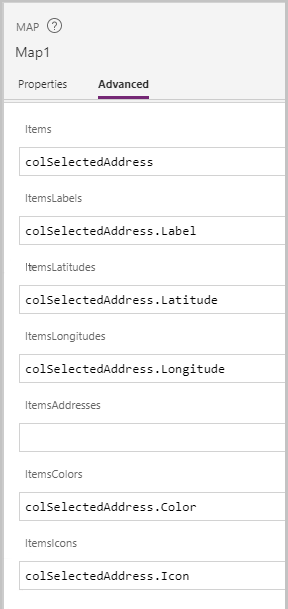 Propiedades avanzadas del control Mapa