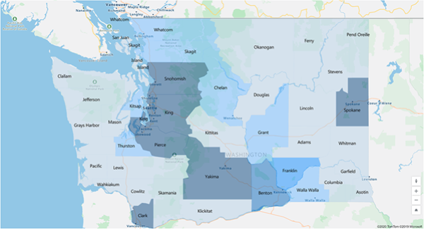 Captura de pantalla de un mapa con formas importadas que resaltan áreas específicas.