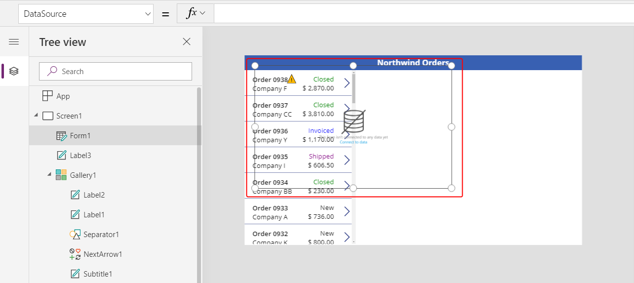 Control Editar formulario en ubicación predeterminada.