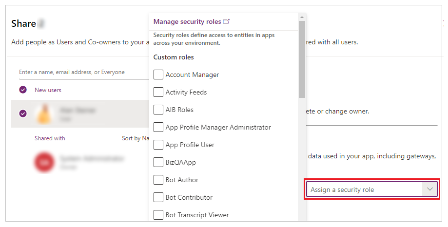 Lista de roles de seguridad.