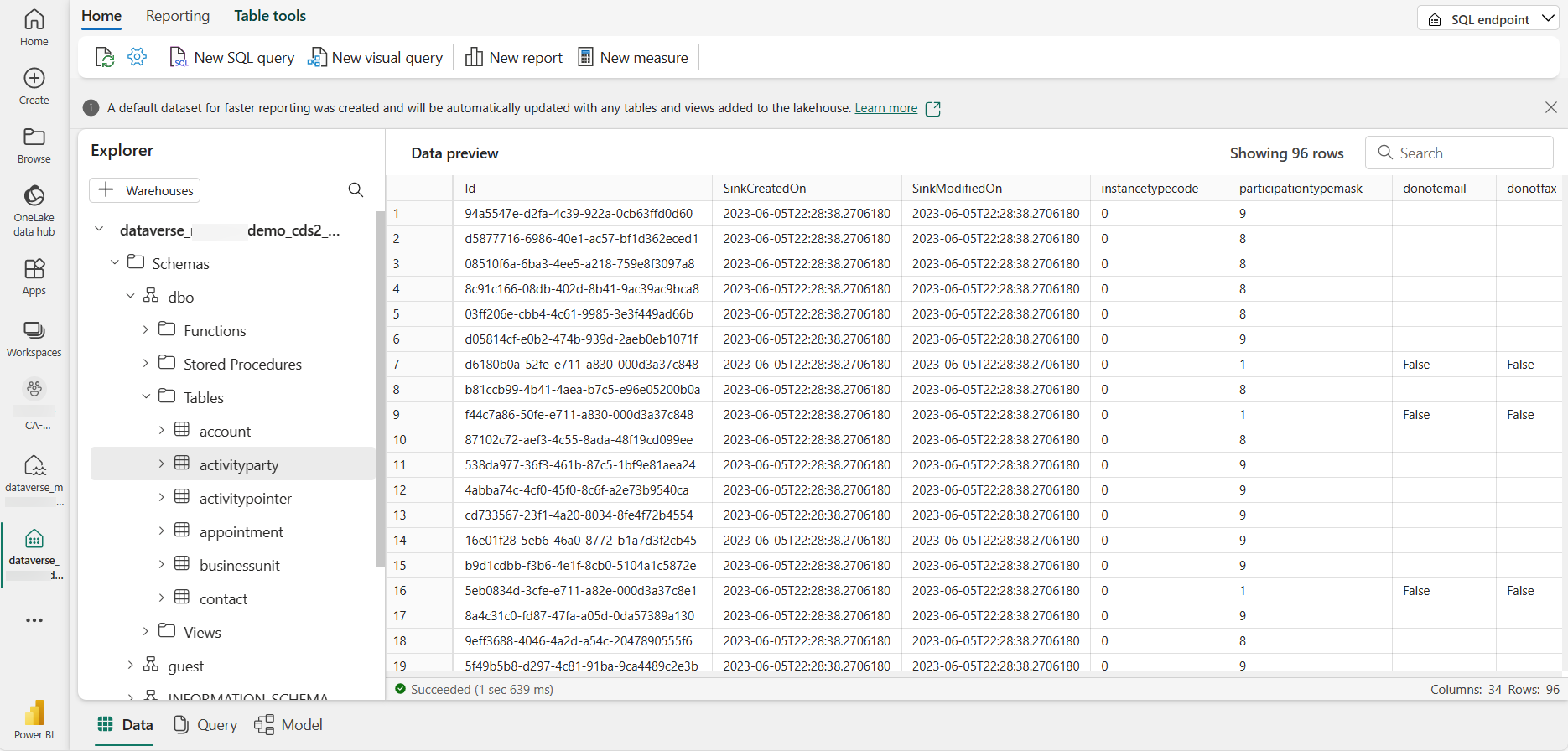 Punto de conexión SQL con atajos generados en Dataverse