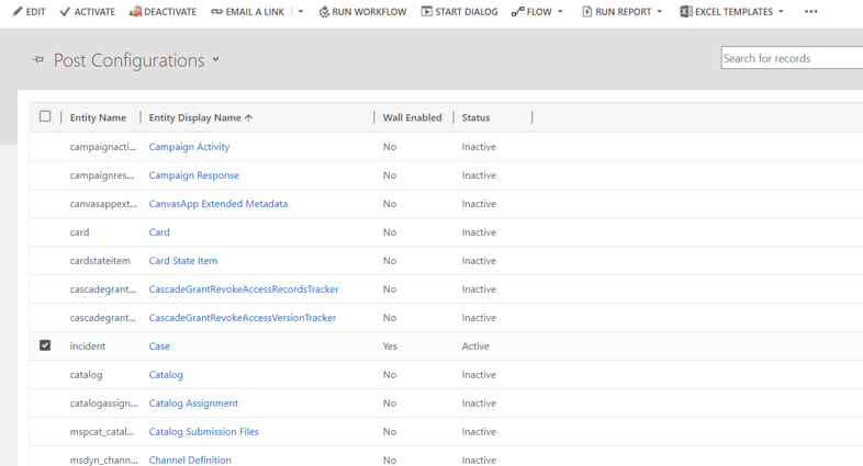 Configuración de publicaciones habilitada para tablas