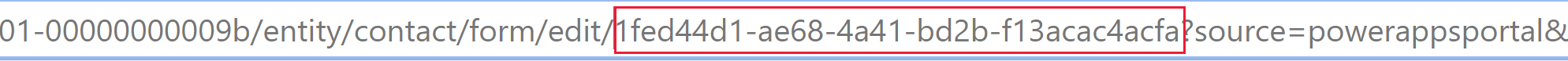 El ID del formulario se puede encontrar en la URL del navegador cuando abre un formulario en el diseñador de formularios moderno.