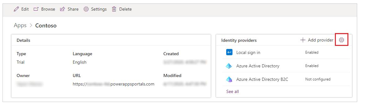 Configuración general de autenticación desde la página de detalles.