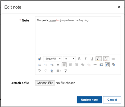 Configure notas con el editor de texto enriquecido.